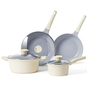 Ceramic Pots and Pans Set Non Stick, PFAS PFOA & PTFE Free, Cookware Set 7 Piece, Healthy Ceramic Pots and Pans Set Non Stick, Non Toxic Pots and Pans Set Non Stick, Pots and Pans Set (Cream)