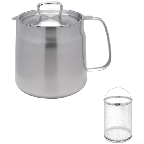 Friteuse en acier inoxydable 304 avec panier amovible et bec verseur anti-goutte pour utilisation d'huile de cuisine (1,5 l)