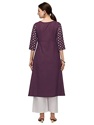 FIORRA Women's Straight Cotton Kurta - Floral Print, Calf Length, 3/4 Sleeve (Peach)