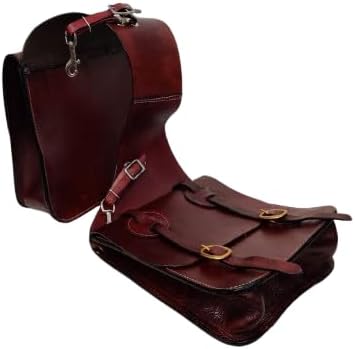 BNB INTERNATIONAL Cowhide Genuine Leather Western Equestrian Trail Simple Horse Saddle Bag Pack Equipment Horse Saddle Bags Size: 10” L x 10” W x 3 ½” D inches BAG05