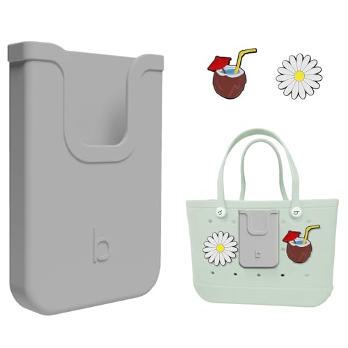 EASYDOG Silicone Phone Holder Compatible with Bogg Bag Soft Silicone Charm Insert Accessories and Attachment for Bogg Beach Bags Generic Portable Size Fits for iPhone and Android Phones Grey