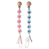 Symbolife Pacifier Clip for Boys Girls Floral Daisy Macrame Paci Clip Pacifier Holder Leash Boho Woo