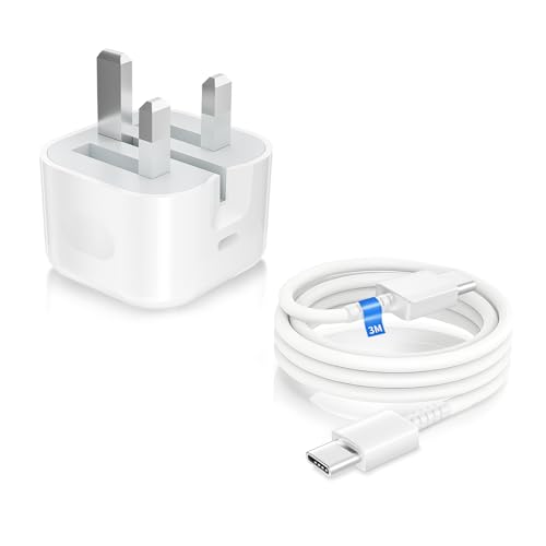 30W USB C Plug Fast Charge USB c Fast Charger Plug with 3M USB C Type C Cable Apple iPhone Charger for iPhone Air iPhone 17 16 15 Pro/ProMax/Plus iPad Air/Pro/Mini USBC UK Wall Power Adapter