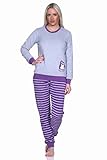 RELAX by Normann Damen Frottee Pyjama Langarm mit Bündchen und niedlicher Pinguin Stickerei - 291 13 779, Farbe:lila, Größe:40/42