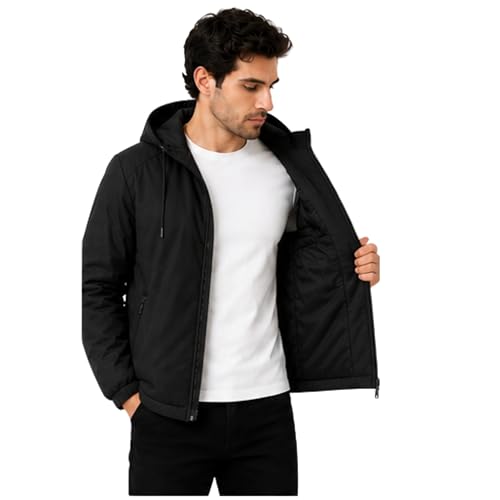 Image of Rain Jacket for Men Waterproof for Bike Riders with Adjustable Hood Along with Inner Pockets,Waterproof Raincoat with Polyester Jacket, Zipper Pockets & Elastic Cuffs For Bike, Travel & Daily Wear