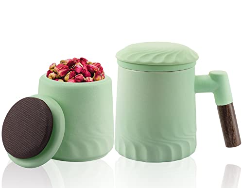 WANGIRL Tazas de Te con Filtro y Tapa, con Bote de Té de Cerámica y Caja de Regalo Bellamente Empaquetada, Tazas Ceramica Grandes para Infusiones (Color : Light Green) Cover