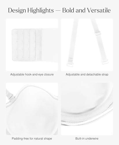 Image of Popilush Strapless Bras for Women Bandeau Unlined Bra No Padding Underwire