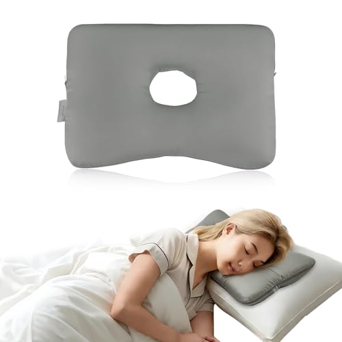 Satin Ear Piercing Pillow - Removable Washable Large Cover Piercing Pillow for Side Sleepers, Donut Side Sleeping Pillow for Pain Relief Sleeping, Pressure Sore, Adjustable Ear Protector (Gray)