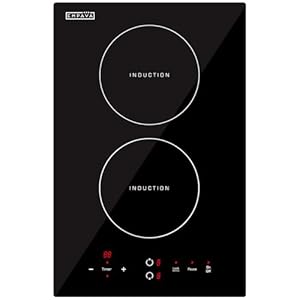 Empava Electric Stove Induction Cooktop Vertical with 2 Burners Vitro Ceramic Smooth Surface Glass in Black 120V, 12 Inch