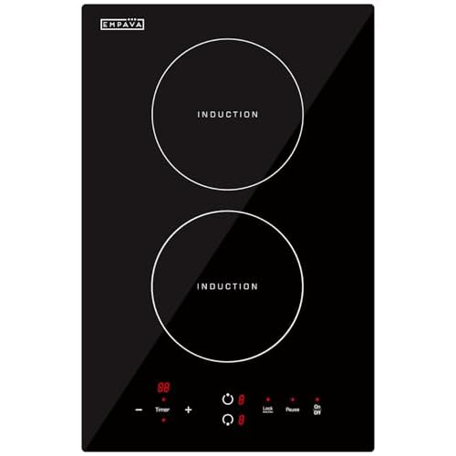 Empava Electric Stove Induction Cooktop Vertical with 2 Burners Vitro Ceramic Smooth Surface Glass in Black 120V, 12 Inch