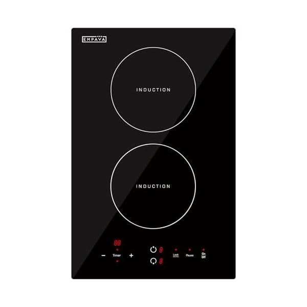 Empava Electric Stove Induction Cooktop Vertical with 2 Burners Vitro Ceramic Smooth Surface Glass in Black 120V, 12 Inch