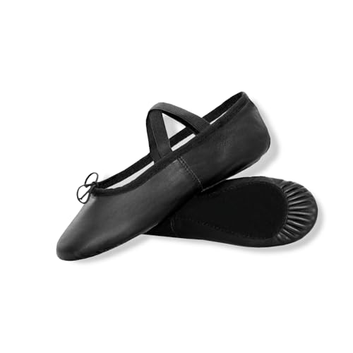 Capra Falconeri Ballet Dance Shoes - Full Flat Leather Sole Dancing Shoe Yoga Gymnastic Slippers for Girls - Kids Women & Adults Black, 5 UK