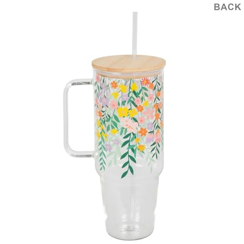 Hobby Lobby Spring Hanging Flowers Glass Tumbler, Clear, 40 oz, 10.25" H by Hobby Lobby - Used condition - Image 4