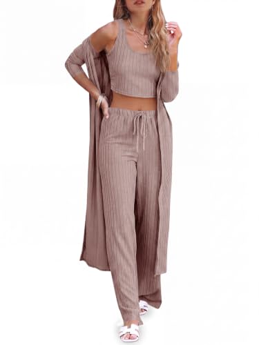 Fessceruna Womens 3 Piece Lounge Pajamas Sets Cute Vacation Matching Set