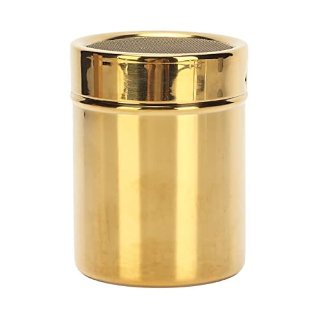 Powder Shaker, Stainless Steel Sugar Shaker Duster Gold Fine Mesh Cinnamon Shaker Flour Sifter with Lid for Home Kitchen