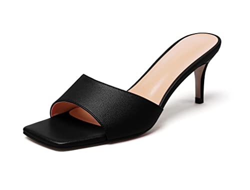 SAMMITOP Wome's Square Open Toe Mules Sandals; Slipper Heeled Stilettos; Sexy Kitten Heels for Evening Prom 2.5 Inch