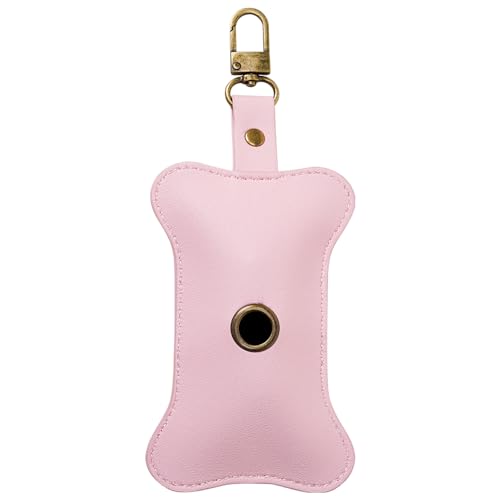 TOGETRUE Leather Dog Poop Bag Dispenser, Portable Poop Bag Holder for Leashes, Zipered Pouch for Walking, Outdoor, Travelling (Pink)