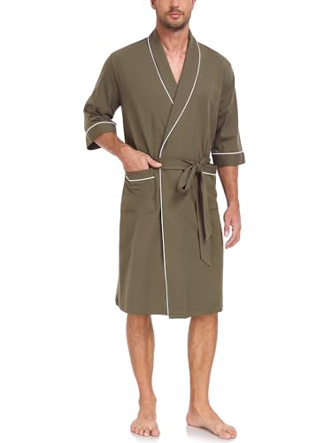 Image of COLORFULLEAF 100% Cotton Men's Bathrobes Summer Kimono Short Sleeve Lightweight Soft Breathable Spa Robe for Men