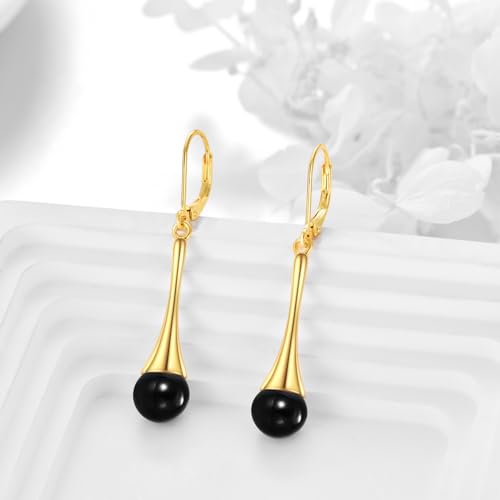 Sterling Silver and 18K Yellow Gold Plated Filigree Drop Earrings with Black Onyx Stone - Leverback Design, Perfect for Women's Jewelry Gifts3