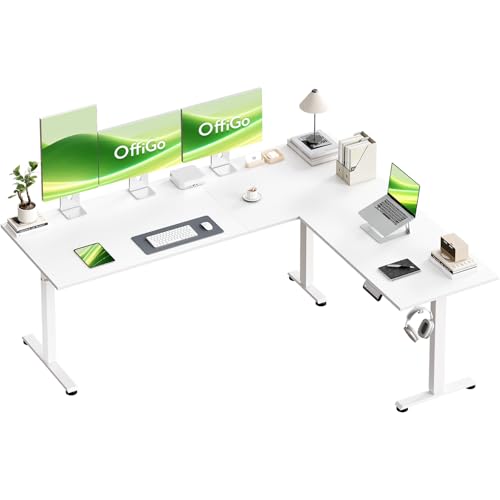 OffiGo L-förmig Höhenverstellbarer Schreibtisch, 180 x 140 cm Schreibtisch Höhenverstellbar Elektrisch, Eckschreibtisch Ergonomischer Steh-Sitz Tisch Computertisch, Weiß