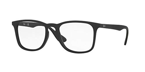 Ray-Ban Unisex RX7074 Square Prescription Eyewear Frames, Rubber Black/Demo Lens, 50 mm