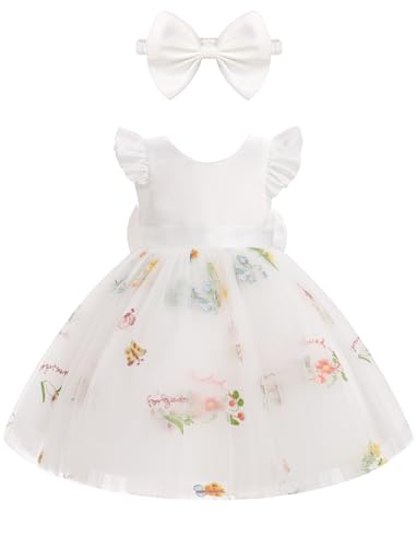 IDOPIP Toddler Baby Girls Tutu Dress Embroidery Strawberry Birthday Party Dresses Princess Pageant Bowknot Gown with Headwear