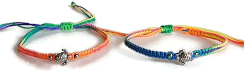 Image of Set of 2 Turtle Pendant Lucky Braided Bracelets Adjustable Fancy Color A-0048