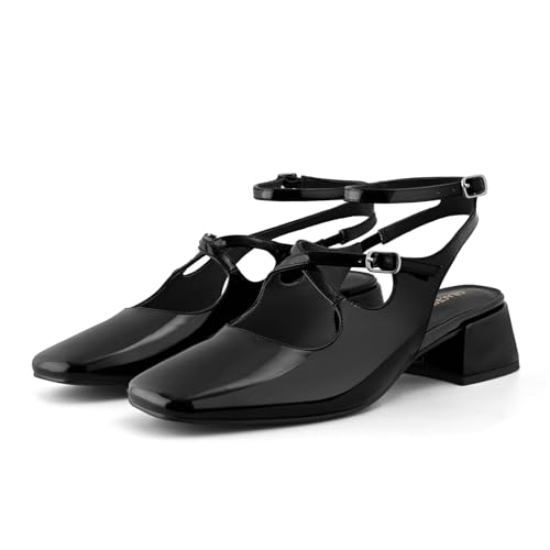 Womens Mary Jane Heels Chunky Low Heel Slingback Pumps with Ankle Strap Square Toe Wedding Party Dress Shoes3