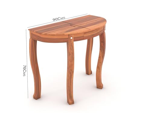 Image of CRAFT D ARTS Solid Sheesham Wooden Sapphire Cross Console Table | Console Table for Living Room, Entryway, Outdoor, Home Decor, Dining Room | Ha;f Round Table | Natural Finish
