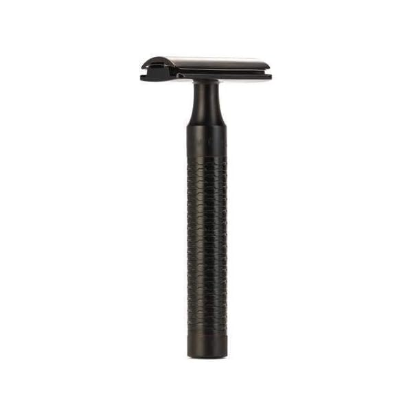 MÜHLE Rocca traditioneller Sicherheitsrasierer - Rasierhobel Jet-Black geschlossener Kamm - schwarzer Edelstahl-Griff