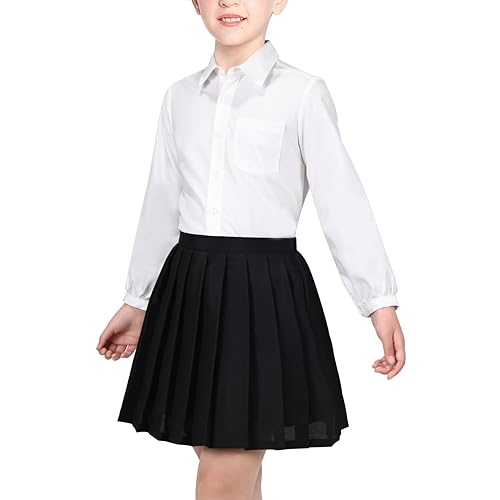 Filles Ensemble de Tenue 2 pièces Blanc Chemise Noir Plissé Jupe Uniforme Scolaire 11-12 Ans