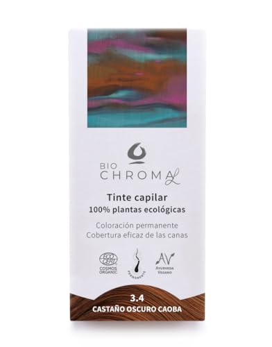 Tinte Vegetal Ecológico | Coloración Permanente para el pelo | 3.4 - Castaño Medio Caoba | Sin Amoníaco, sólo plantas naturales.