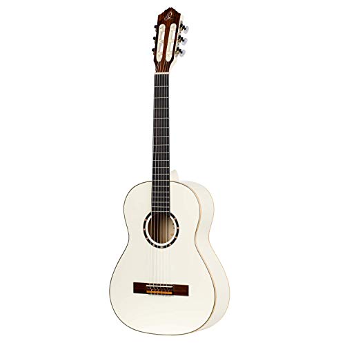 Ortega Guitars 6 String Family Series 3/4 Size Nylon Classical Guitar W/Bag, Right, Spruce Top-White-Gloss, (R121-3/4Wh) #TOP7