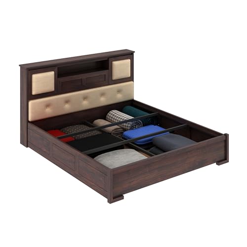 Ganpati Arts Solid Sheesham Wood Maharaja King Size Bed with Headboard and Box Storage Wooden Double Bed Palang for Bedroom Home (Walnut Finish)