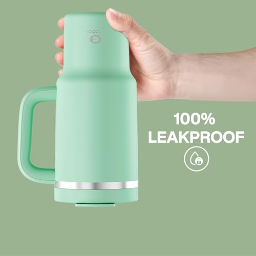 Image of 32 oz Tumbler with Handle and Straw: Stainless Steel Insulated Tumbler Keeps Cold for 24 Hours, Leakproof Travel Cup Fits in Cup Holder and BPA-Free,Brook Green