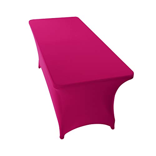 Image of Peomeise 2PCS 6FT Spandex Table Cover Rectangular Stretch Spandex Tablecloth (Fuchsia,6FT)