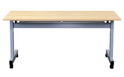 スタックテーブル 跳ね上げ式 幅1500奥行450高さ700mm 平行スタッキング 会議用ミーティング (ナチュラル木目) [3]