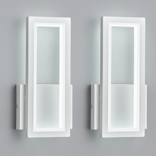Image of Modern White Wall Sconce Set of Two 18W Indoor LED Simple Wall Fixture 6000K Rectangle Vanity Wall Lights for Living Room Bed0room Hallway Stairs, 513-White-2Pack