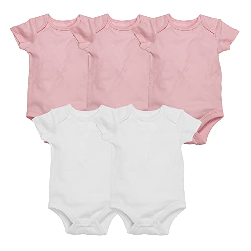 Image of FlorFrag Unisex Baby Bodysuits 5-Pack Solid Soft Cotton Short Sleeve Bodysuits