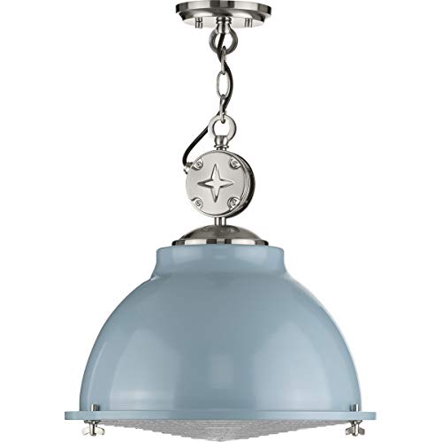 Progress Lighting Medal Collection 1-Light Clear Patterned Glass Coastal Pendant Light Coastal Blue - Image 2