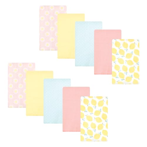 Image of Hudson Baby Unisex Baby Cotton Poly Flannel Burp Cloths, Lemon Daisy 10 Pack, One Size