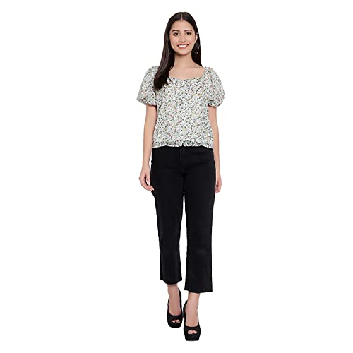 Image of FNOCKS Women Button Closure Short Sleeves Floral Printed Tops /Georgette Fabric