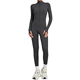 LSIEPN Women's Fleece Lined Thermal Jumpsuit, Winter Cozy Long Sleeve Romper with Front Zipper for Cold Weather (GRAY,S)