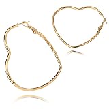 [Adelina Style] 幅2mm フープピアス 大きめ リングピアス レディース 人気 ピアス 1ペア サージカルステンレス 金属アレルギー対応 (ハート 50mm ゴールド)