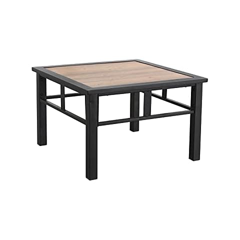 Festival Depot Patio Coffee Table Square Metal Table with Wood Grain Tabletop All Weather Outdoor Furniture for Deck Porch Garden (25.2" x 25.2" x 16.5") Cover