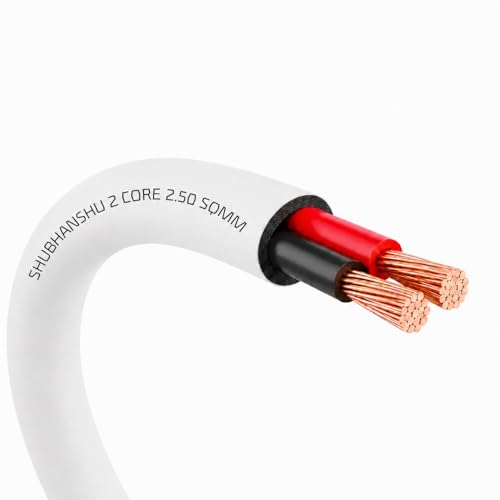 Image of 2 Core X 2.50 SQMM Copper Round Wire | PVC Insulated Flexible Electric Cable | ISI Certified | Pure Copper Cable | 90 Meters | White | Round