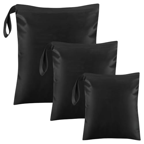 3 Stück Nasstasche, Schwarz Wetbag Schwimmsachen, Wasserdichte Wet Bag mit Reißverschluss, Wasserdichte Stofftaschen für Badeanzüge, Strandtuch, Sportkleidung, 30 x 22.5cm, 36 x 30cm, 50 x 40cm
