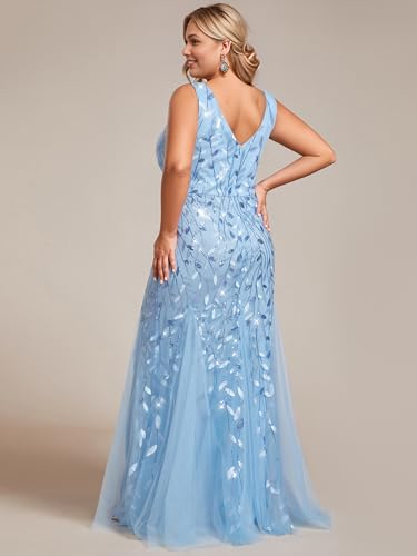Image of Ever-Pretty Plus Sequin Formal Dresses Sleeveless V Neck Mermaid Ball Gowns Plus Size Prom Dress
