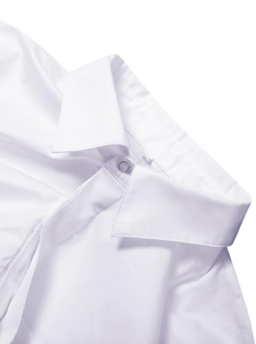 Remidoo Women's Asymmetrical Hem Long Sleeve Cropped Button Up Shirt Crop Top Blouse Streetwear4