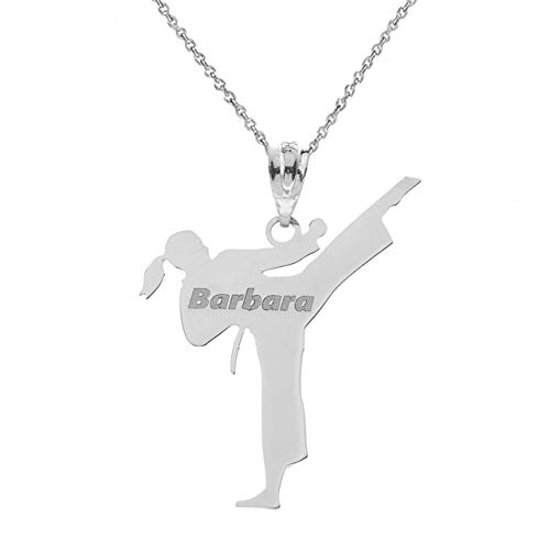 .925 Sterling Silver Personalized Name Girl Female Karate Martial Arts Sports Charm Pendant Necklace - Choice of Pendant Only or Chain Length